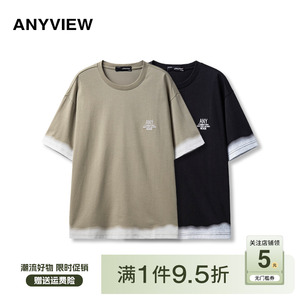Anyview男装休闲时尚青年短袖T恤男个性刺绣品牌LOGO2221T2033
