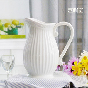 地中海现代创意奶壶简约陶瓷花瓶白色蓝色客厅水培餐桌插花摆件