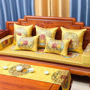 红木沙发坐垫棉亚麻新中式实木家具罗汉床沙发垫子套高档防滑定做
