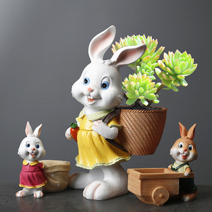 室内阳台户外花园庭院别墅园艺卡通动物树脂兔子创意花盆装饰花器