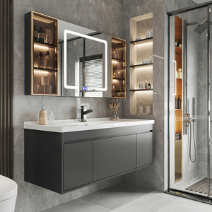 简单现代简约实木浴室柜组合智能卫生间陶瓷一体洗手盆柜洗漱台