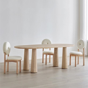 北欧奶油风原木餐桌实木设计师侘寂白蜡木现代简约椭圆形办公书桌