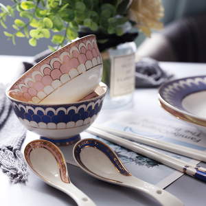 欧式金边碗碟套装家用陶瓷筷勺盘子组合2人情侣餐具乔迁实用礼品