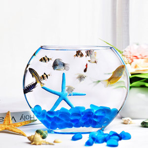 创意小鱼缸客厅办公桌小型家用桌面玻璃金鱼龟缸精致迷你造景装饰