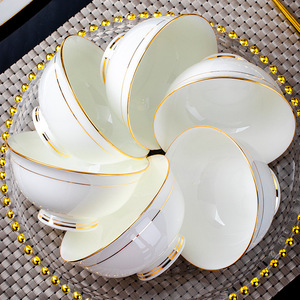 碗碟套装家用描金高脚碗米饭碗景德镇陶瓷餐具吃饭防烫面碗可定制