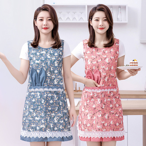 韩版女时尚坎肩式围裙家用厨房做饭加厚棉布可爱蕾丝花边洋气围腰