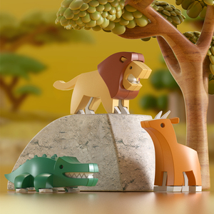 哈福森林动物系列儿童亲子磁性拼装益智玩具鳄鱼积木骨架模型组装