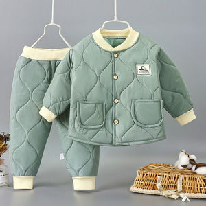 男女童户外秋冬新款棉套装婴儿夹棉分体套装宝宝1-5岁儿童棉衣服