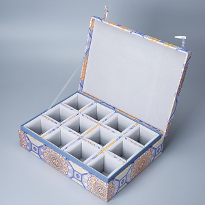 高端十二格主人杯夔龙纹宋锦礼盒定制订做瓷器古董文玩收纳空盒子