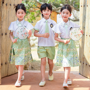 幼儿园班服中国风夏季两件套小学生校服毕业照大合唱啦啦队表演服