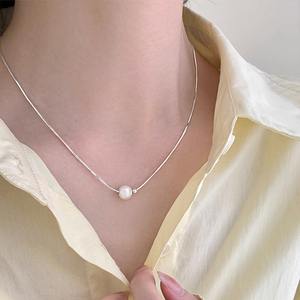 HANXIN925纯银一颗珍珠项链女高级感韩国小众轻奢精致锁骨链气质