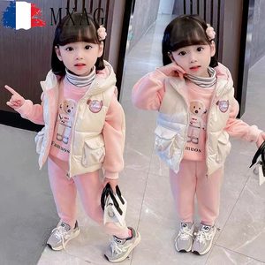 法国MXAG女童秋装韩版马甲加绒卫衣套装儿童女宝宝秋冬运动三件套