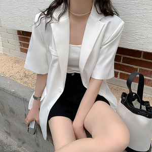 小个子白色短袖西装外套女夏季薄款高级感网红炸街休闲小西服上衣