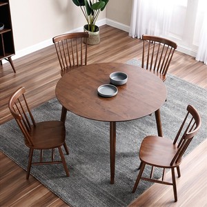 餐桌椅组合套装全实木家用小户型小圆桌胡桃北欧简约纯圆形歺桌子