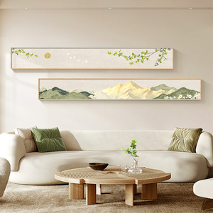 日照金山客厅装饰画北欧风沙发背景墙挂画横版细长条大气山水壁画