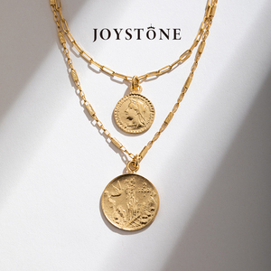JOYSTONE意大利双层金币项链 18K镀金欧美时尚高级设计复古锁骨链