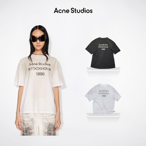 Acne Studios男女同款 复古做旧1996徽标印花休闲圆领短袖T恤上衣