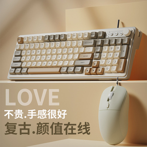 硕臣F99薄膜键盘鼠标套装有线机械手感RGB电脑女生办公笔记本外接