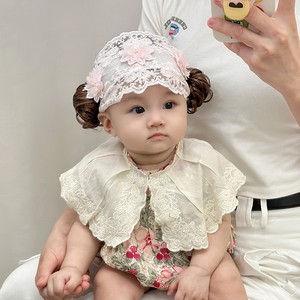 小月龄女宝宝头发帽子夏季薄款洋气假发公主帽夏天婴儿护囟门发带