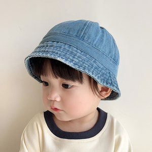 宝宝牛仔渔夫帽子春秋款时尚洋气韩版纯棉盆帽薄款婴儿童遮阳帽
