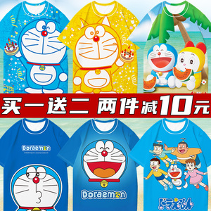 哆啦A梦联名T恤短袖男叮当猫衣服卡通机器猫印花上衣男童夏季体恤