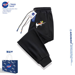 NASA联名潮牌卫裤男秋冬款男士束脚裤潮流黑色学生宽松运动休闲裤