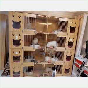 实木猫别墅猫笼子繁育笼寄养笼宠物店玻璃展示柜猫柜家用三层猫窝