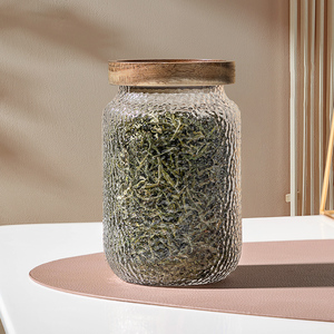 忆壶茶锤纹玻璃茶叶罐大小号家用木盖密封罐子透明储物花茶收纳罐