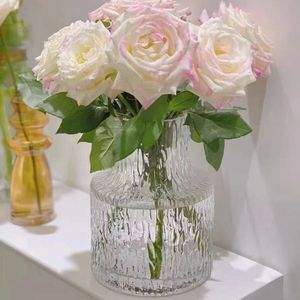 欧式大口鲜花水培桌面玻璃花瓶透明玫瑰干花简约摆件插花客厅创意