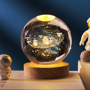 生日礼物3D宇宙系列太阳系水晶USB插电小夜灯星空灯桌面摆件台灯