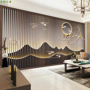 竹木纤维新中式电视沙发背景集成墙板酒店装修护墙板快装木饰扣板