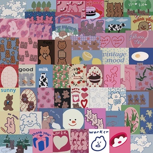 56张可爱韩风饼干小熊涂鸦贴纸防水装饰手机笔记本文具行李箱贴画