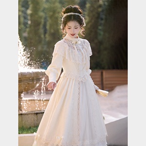 留洋大小姐法式洛丽塔公主裙成人白色蕾丝蛋糕连衣裙子2024年新款