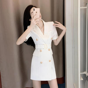巴尔曼保罗白色连衣裙夏季新款小个子气质收腰高级感职业西装裙子