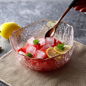 日式金边锤纹沙拉碗家用疏菜水果盘料理玻璃碗不规则甜品汤碗茶洗