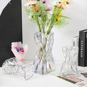 ins 客厅桌面工艺品小众网设计感折纸玻璃花瓶透明水养鲜花摆件