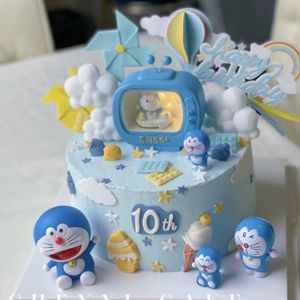 卡通多啦A梦生日蛋糕装饰摆件蓝胖叮当猫机器猫蛋糕公仔玩偶插件