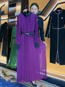 名媛气质女神范紫色绝美连衣裙时尚洋气通勤高级感连衣裙女秋装