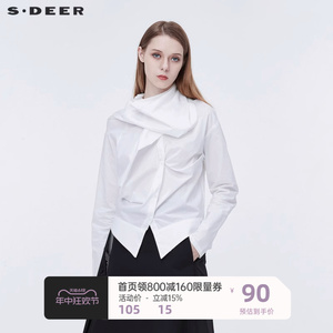 sdeer圣迪奥新品女装不规则领堆叠长袖白色衬衫女秋冬S20380504