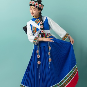 纳西族服装女少数民族服饰云南丽江摩梭族三朵节披星戴月舞蹈长裙
