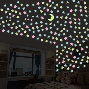 3D立体墙贴夜光贴荧光月亮小星星客厅卧室屋顶寝室装饰儿童房贴纸