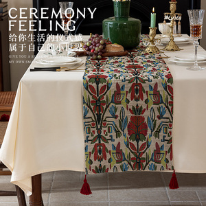 美式餐桌桌旗防水茶席茶几桌布轻奢高级感茶桌垫台布布艺长条垫布