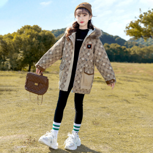女童装冬装时髦加厚外套2023新款韩版中大童女孩冬季洋气派克服潮