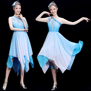 现代舞演出服女广场舞青春时尚舞蹈表演服装新款古典舞连衣裙成人