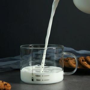 弗莱文茨宽边牛奶杯带刻度早餐喝奶杯微波炉加热卡通玻璃耐热有手