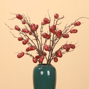 国风水果摆件仿真花大红枣树枝干枝果实中式家居客厅红色装饰假花