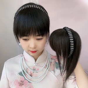 假发女水钻发箍刘海一体真发前额遮白发增发量自然头顶补发刘海片