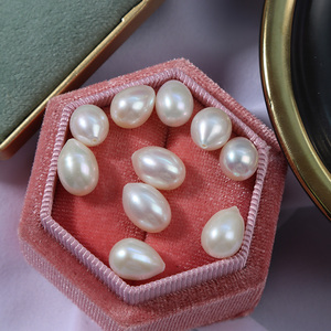 9mm半孔米珠天然淡水珍珠水滴形强光裸珠可配对diy耳环饰品配件