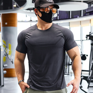 撸铁狼圆领速干短袖T恤教练健身衣服男款肌肉训练弹力修身运动