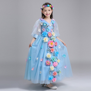 六一儿童节女童公主裙儿童表演服装礼服长裙舞台演出服花仙子礼服